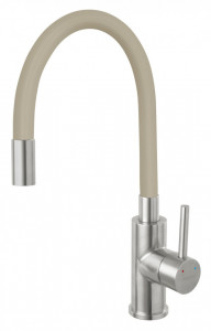 Set Chiuveta Ferro Mezzo II 1 Cuva si Picurator 780x480 mm, gri si Baterie Ferro Zumba Inox - baterie stativa bucatarie cu pipa flexibila, bej - Img 3