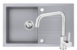 Set Chiuveta Ferro Mezzo II 1 Cuva si Picurator 780x480 mm, gri si Baterie Ferro Ratio - baterie stativa bucatarie - Img 1