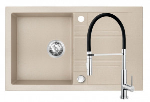 Set Chiuveta Ferro Mezzo II 1 Cuva si Picurator 780x480 mm, nisip si Baterie Ferro Libretto - baterie stativa bucatarie cu pipa flexibila extractibila - Img 1