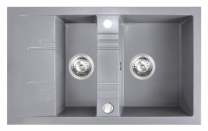 Set Chiuveta Ferro Mezzo II 2 Cuve si Picurator 780x480 mm, gri si Baterie Ferro Freya - baterie stativa bucatarie - Img 3