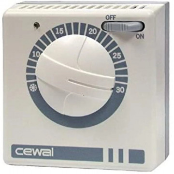 Termostat de ambient mecanic cu fir CEWAL RQ30, cu buton on/off si led,intrare 230V, iesire 230V