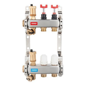 Distribuitor/colector Ferro tip SN-RZPU 1" din inox 2 circuite cu debitmetre si robineti termostatati - Img 1