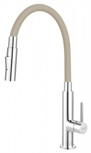 Set Chiuveta Ferro Mezzo II 1 Cuva si Picurator 780x480 mm, gri si Baterie Ferro Zumba Slim 2F - baterie stativa bucatarie cu pipa flexibila, bej - Img 3