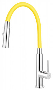Set Chiuveta Ferro Mezzo II 1 Cuva si Picurator 780x480 mm, gri si Baterie Ferro Zumba Slim 2F - baterie stativa bucatarie cu pipa flexibila, galben-lamaie - Img 3