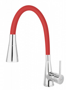 Set Chiuveta Ferro Mezzo II 1 Cuva si Picurator 780x480 mm, nisip si Baterie Ferro Zumba II - baterie stativa bucatarie cu pipa flexibila, rosu - Img 3