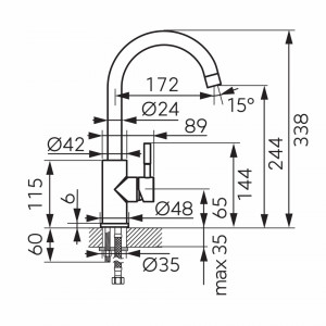 Set Chiuveta Ferro Mezzo II 1 Cuva si Picurator 780x480 mm, nisip si Baterie Ferro Camira Inox - stativa bucatarie cu pipa lebada, mobila - Img 7