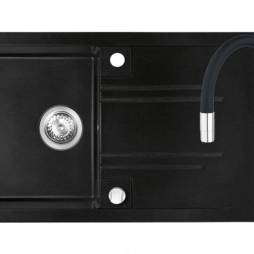 Pachet 2in1 Chiuveta Ferro Granit Mezzo, cu o cuva + picurator, patrat, grafit-negru + Baterie FERRO Zumba cu pipa flexibila culoare, Negru - Img 1