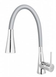 Set Chiuveta Ferro Mezzo II 1 Cuva si Picurator 780x480 mm, nisip si Baterie Ferro Zumba II - baterie stativa bucatarie cu pipa flexibila, gri - Img 4