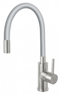 Set Chiuveta Ferro Mezzo II 1 Cuva si Picurator 780x480 mm, nisip si Baterie Ferro Zumba Inox - baterie stativa bucatarie cu pipa flexibila, gri-argintiu - Img 3
