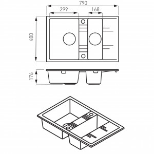 Set Chiuveta Ferro Mezzo II 2 Cuve si Picurator 780x480 mm, gri si Baterie Ferro Freya - baterie stativa bucatarie - Img 5