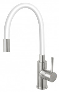 Set Chiuveta Ferro Mezzo II Rotunda cu o cuva Ø 51 cm, gri si Baterie Ferro Zumba Inox - baterie stativa bucatarie cu pipa flexibila, alb - Img 3