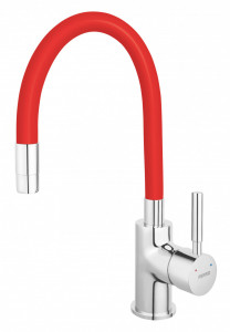 Set Chiuveta Ferro Mezzo II Rotunda cu o cuva Ø 51 cm, gri si Baterie Ferro Zumba - baterie stativa bucatarie cu pipa flexibila, rosu - Img 5