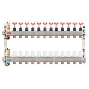Distribuitor/colector Ferro tip SN-RZPU 1" din inox 12 circuite cu debitmetre si robineti termostatati - Img 4