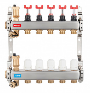 Distribuitor/colector Ferro tip SN-RZPU 1" din inox 3 circuite cu debitmetre si robineti termostatati - Img 4