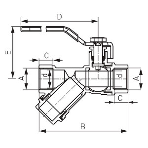 Robinet trecere din alama cu filtru Y PN40, 1 1/4" FI-FI cu sfera si maneta - Img 2