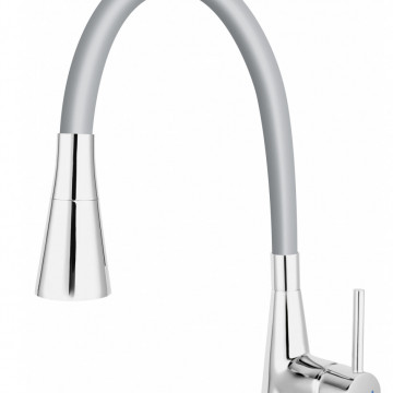 Set Chiuveta Ferro Mezzo II 1 Cuva si Picurator 780x480 mm, gri si Baterie Ferro Zumba II - baterie stativa bucatarie cu pipa flexibila, alb - Img 5