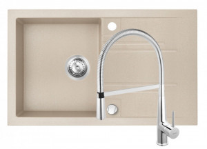Set Chiuveta Ferro Mezzo II 1 Cuva si Picurator 780x480 mm, nisip si Baterie Ferro Sonata - baterie stativa bucatarie cu pipa extractibila - Img 1