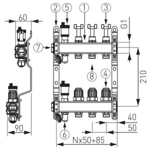 Distribuitor/colector Ferro tip SN-RZPU 1" din inox 3 circuite cu debitmetre si robineti termostatati - Img 2