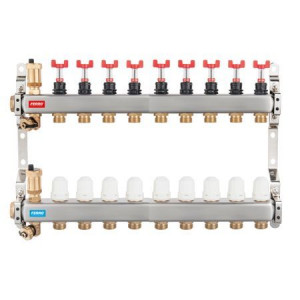 Distribuitor/colector Ferro tip SN-RZPU 1" din inox 9 circuite cu debitmetre si robineti termostatati - Img 1