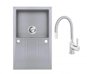 Set chiuveta Ferro granit 78x48 GrI cu baterie flexibila Ferro Gri - Img 2