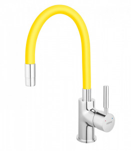 Set Chiuveta Ferro Mezzo II 1 Cuva si Picurator 780x480 mm, gri si Baterie Ferro Zumba - baterie stativa bucatarie cu pipa flexibila, galben-lamaie - Img 5