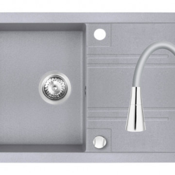 Set Chiuveta Ferro Mezzo II 1 Cuva si Picurator 780x480 mm, gri si Baterie Ferro Zumba II - baterie stativa bucatarie cu pipa flexibila, alb - Img 1