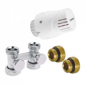 Set robinet radiator termostatic dublu drept 3/4 + cap termostatat GT10 alim. din pardoseala - Img 2