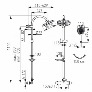 Sistem de dus Novaservis Trinity TRM7, baterie termostat dus, set dus cu bara si para dus, crom - Img 3