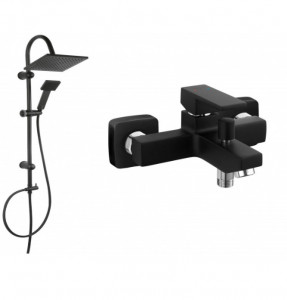 Pachet 3 in 1Baterie cada / dus Negru Mat, baterie lavoar si set bara dus Negru Mat, culisant, dus fix, para dus mobila - Img 2