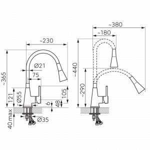 Set Chiuveta Ferro Mezzo II 1 Cuva si Picurator 780x480 mm, gri si Baterie Ferro Zumba II - baterie stativa bucatarie cu pipa flexibila, alb - Img 4