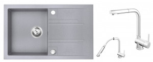 Set Chiuveta Ferro Mezzo II 1 Cuva si Picurator 780x480 mm, gri si Baterie Ferro Toledo - baterie stativa bucatarie cu pipa extractibila - Img 1
