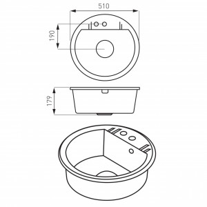 Set Chiuveta Ferro Mezzo II Rotunda cu o cuva Ø 51 cm, grafit si Baterie Ferro Zumba Nero - baterie stativa bucatarie cu pipa flexibila - Img 5