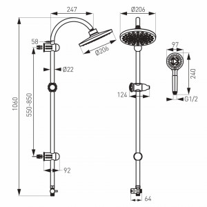 SET2IN1 - Baterie perete cada/dus Padwa, crom fara accesorii cu set de dus dual - Rondo - Img 7