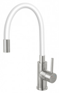 Set Chiuveta Ferro Mezzo II 1 Cuva si Picurator 780x480 mm, nisip si Baterie Ferro Zumba Inox - baterie stativa bucatarie cu pipa flexibila, alb - Img 3