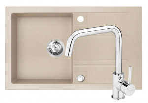 Set Chiuveta Ferro Mezzo II 1 Cuva si Picurator 780x480 mm, nisip si Baterie Ferro Ratio - baterie stativa bucatarie - Img 1