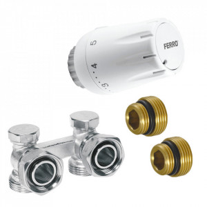 Set robinet radiator termostatic dublu coltar 3/4 + cap termostatat GT11 alim. din perete - Img 2