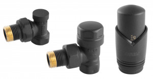 Set robineti radiator coltari 1/2" cu cap termostatic, antracit - Img 2