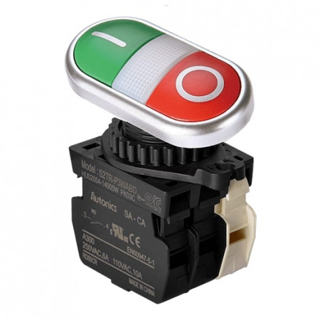 Taster blok S2TR-P3WABDM, NO/NC, sa LED indikacijom 12-24Vdc, crveno/zeleni, 6A 250Vac IP50 Autonics