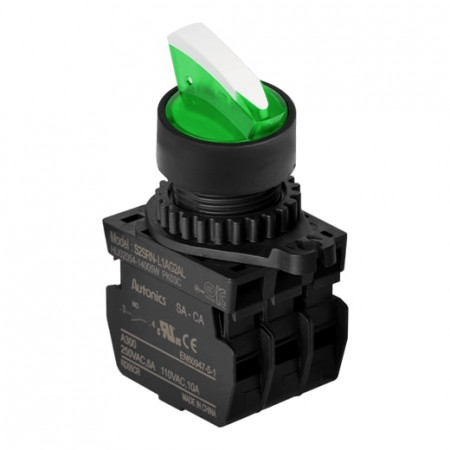 Prekidač tropoložajni S2SRN-L7G2ALM 1-0-2 90Â°,2NO,sa LED indikacijom 100-220Vac,zeleni IP52 Autonics