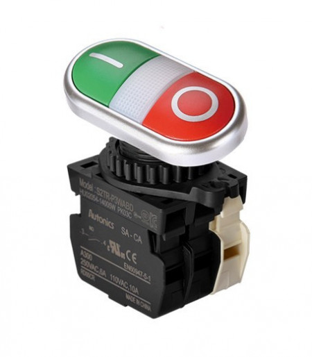 Taster blok S2TR-P3WABLM, NO/NC,sa LED indikacijom 110-220Vac,crveno/zeleni, 6A 250Vac IP50 Autonics