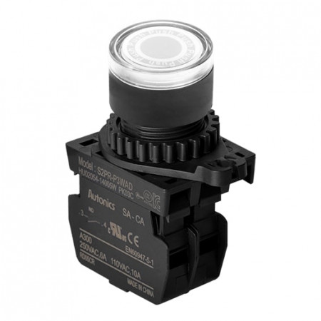 Taster beli S2PR-P3WADM,1NO, sa LED indikacijom, 12-24Vdc, 6A 250Vac IP52 Autonics