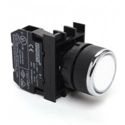 Taster beli B100DB, 1NO, oklopljen, ugradnja na fi22mm, 4A 250Vac IP50 Emas