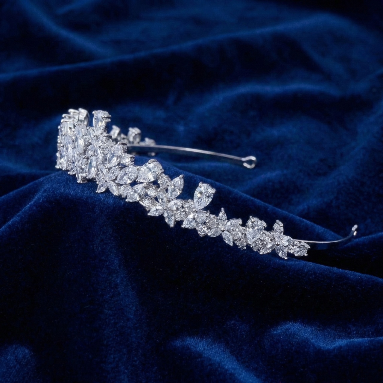 Silver bridal tiara with zircon stones, Melania