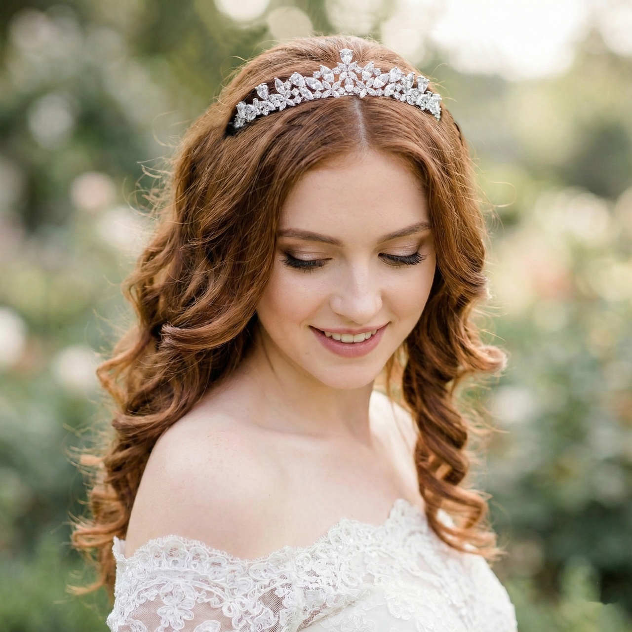 Silver bridal tiara with zircon stones, Melania