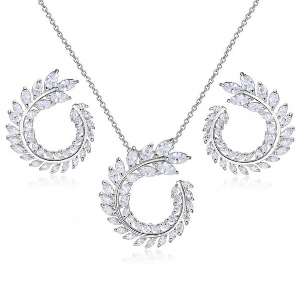 Sparkly Petals silver chain and earrings set with spiral CZ stone petals