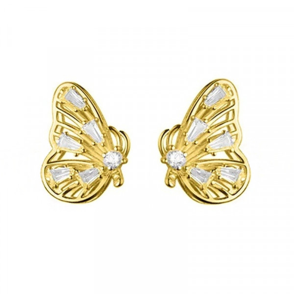 Cercei din argint placat cu aur, in forma de fluture, cu pietre din zirconiu, Golden Butterfly