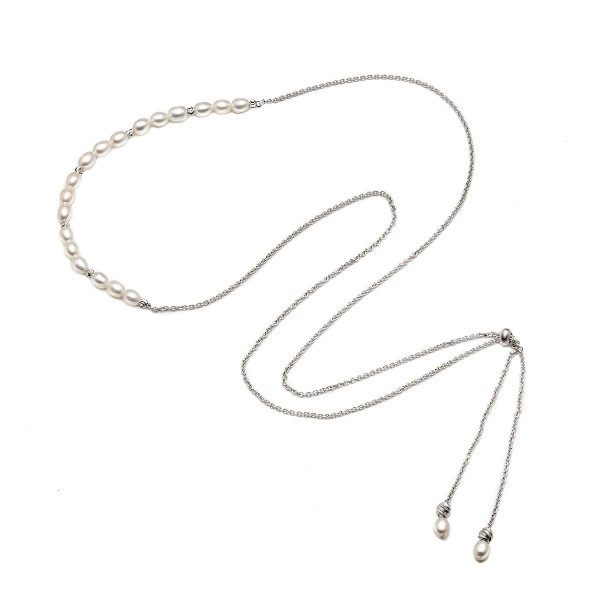 Colier ajustabil din argint 925 cu perle naturale, cu inchizatoare tennis