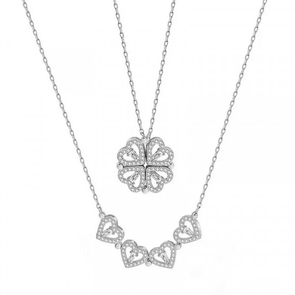 Colier magnetic interschimbabil din otel inoxodabil, Clover & Hearts