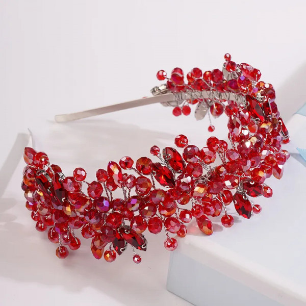 Silver beaded and red beaded lanyard / headband, Melody Red