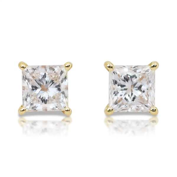 Cercei din argint placat cu aur, cu pietre din zirconiu, Square Zircons